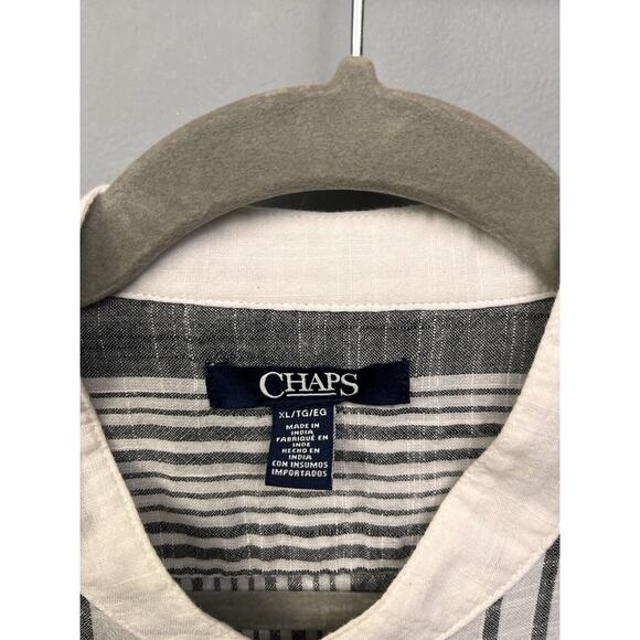 Chaps Button front Blouse Womens XL Gray Striped Lightweight Collarless Pocket - Picture 4 of 7
